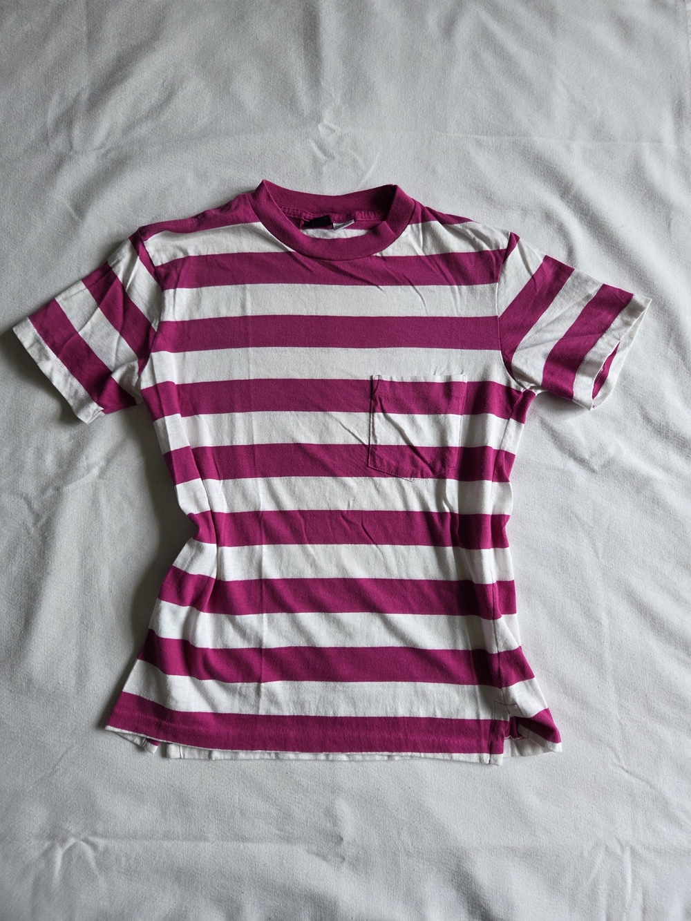 Lands' End Women's Pink and White Striped Cotton Tee